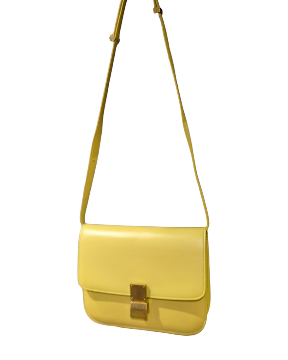 Pre-owned yellow Celine Classic Box Bag in small size with gold-tone hardware