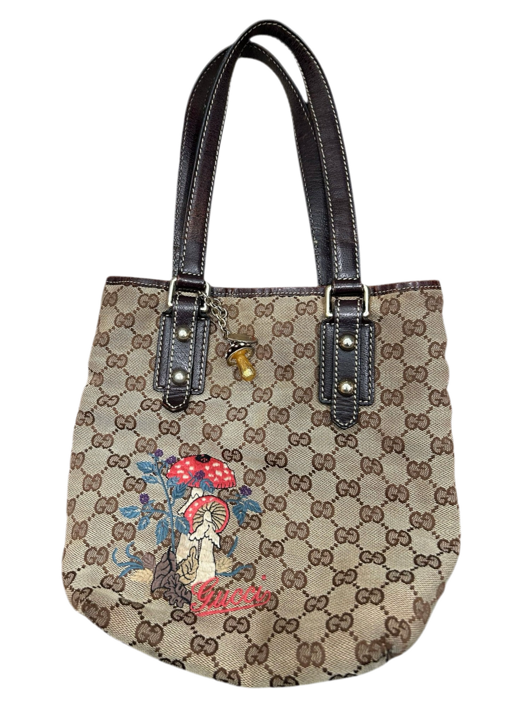 Gucci GG Canvas Mushroom Embroidered Tote Bag