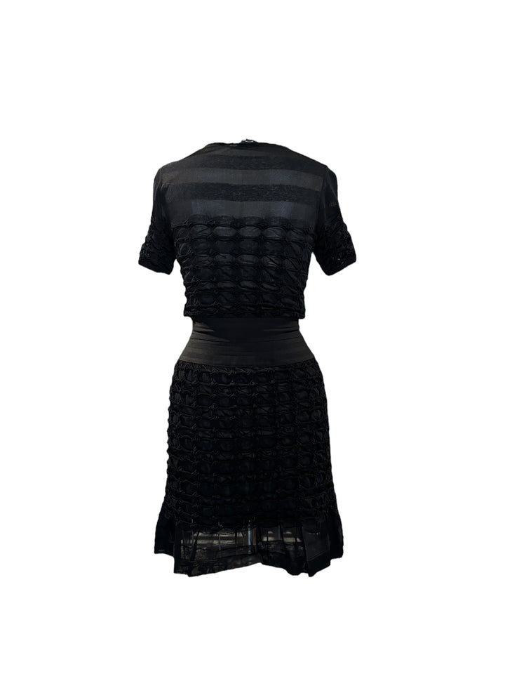 Chanel LBD stretch mini dress black ruffles