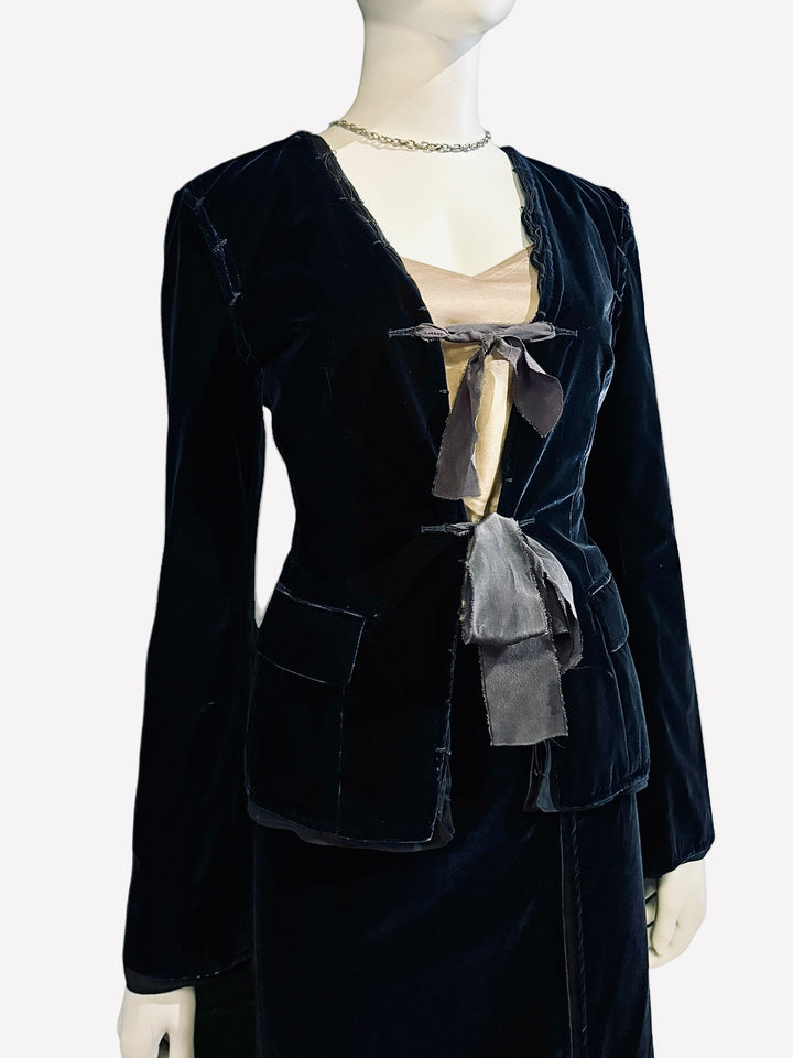 A/W 2002 Yves Saint Laurent by Tom Ford Blue Velvet and Silk Ribbons Suit Set