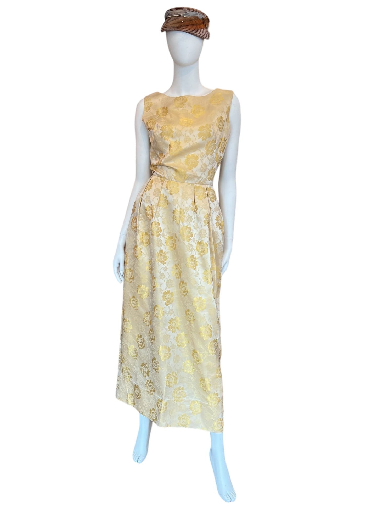 50's style vintage glamour gown - gold taffeta fitted dress hand-made one of a kind stunner