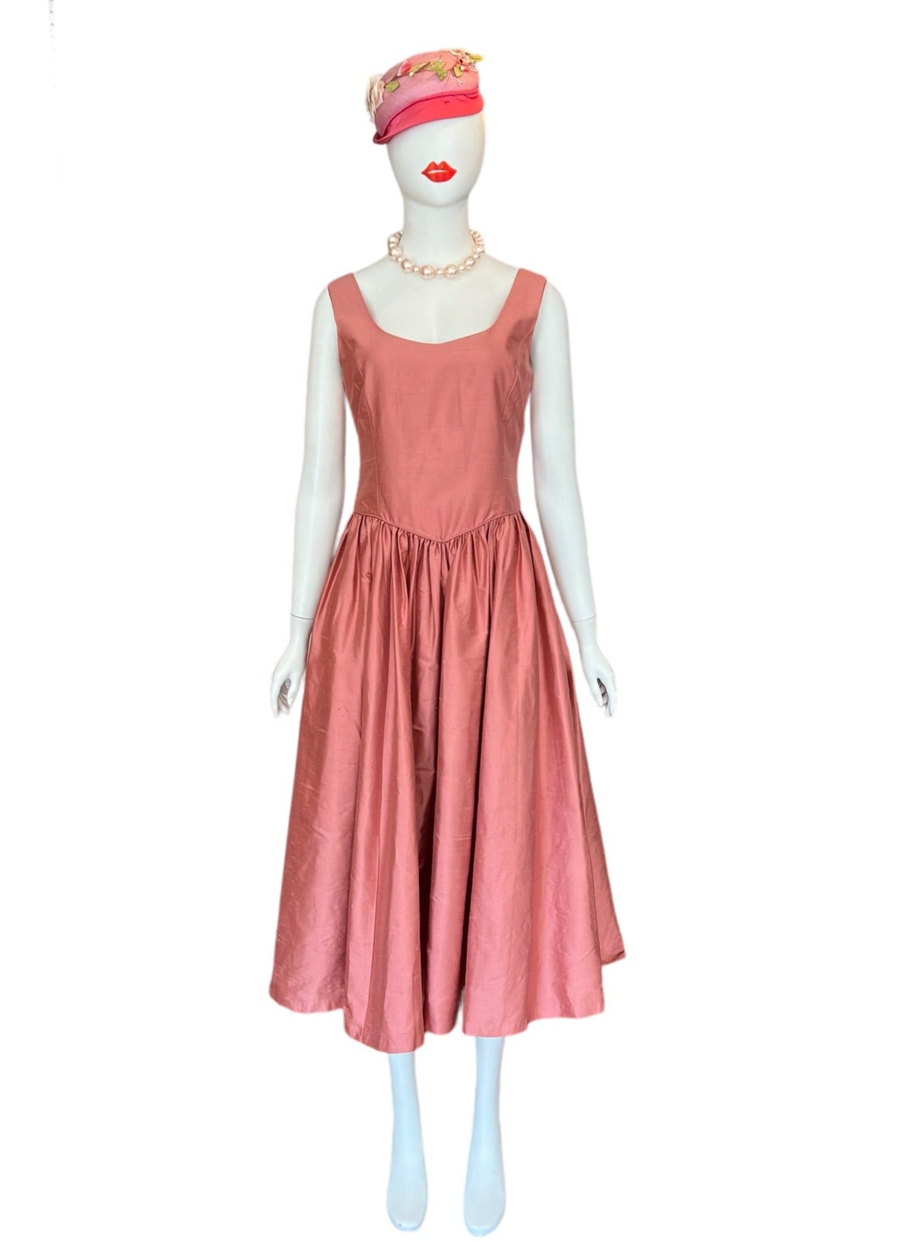 VINTAGE LAURA ASHLEY PARTY DRESS IN DUSTY ROSE FOR WOMEN 100% RAW SILK