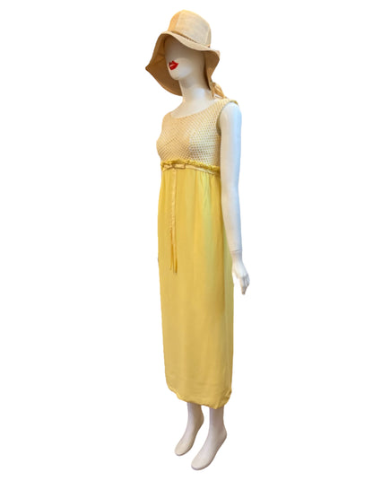handmade vintage one of a kind yellow midi dress with empire waist