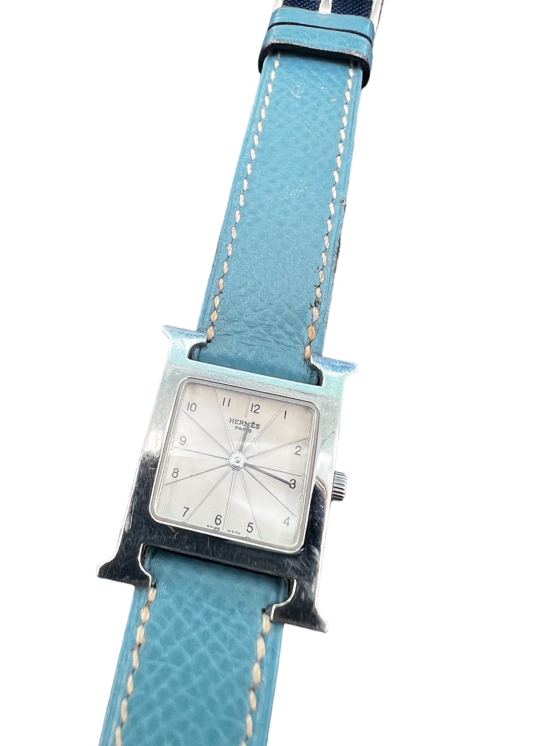 hermes huere H vintage watch in blue leather sapphire rare find stunning timeless watch