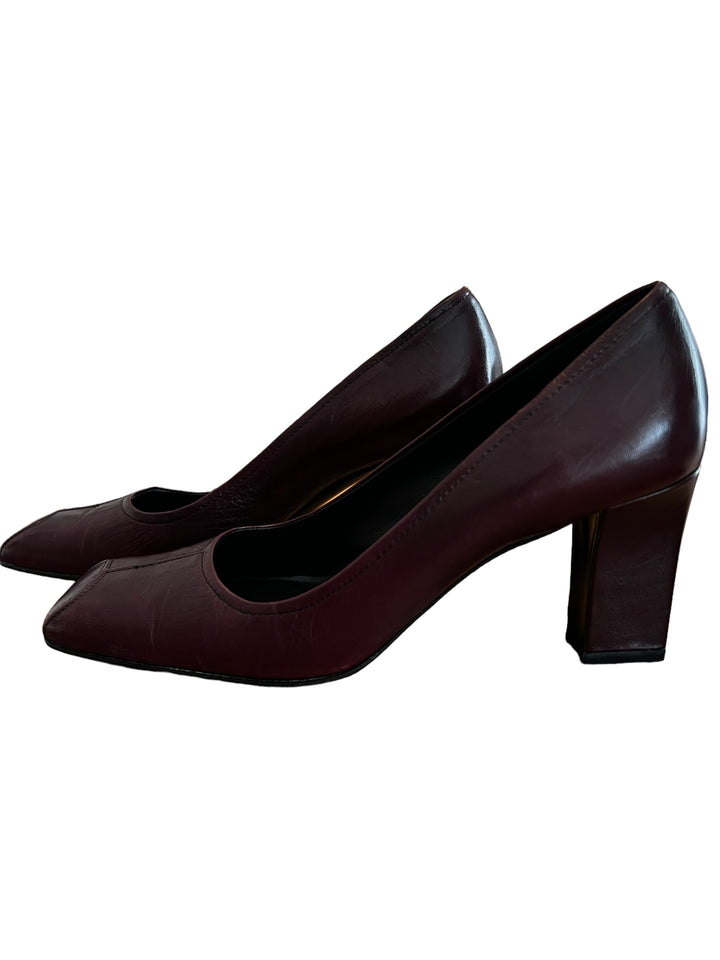 Prada Sleek Burgundy Squared off Toe Pumps