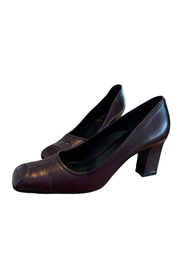 Prada Sleek Burgundy Squared off Toe Pumps