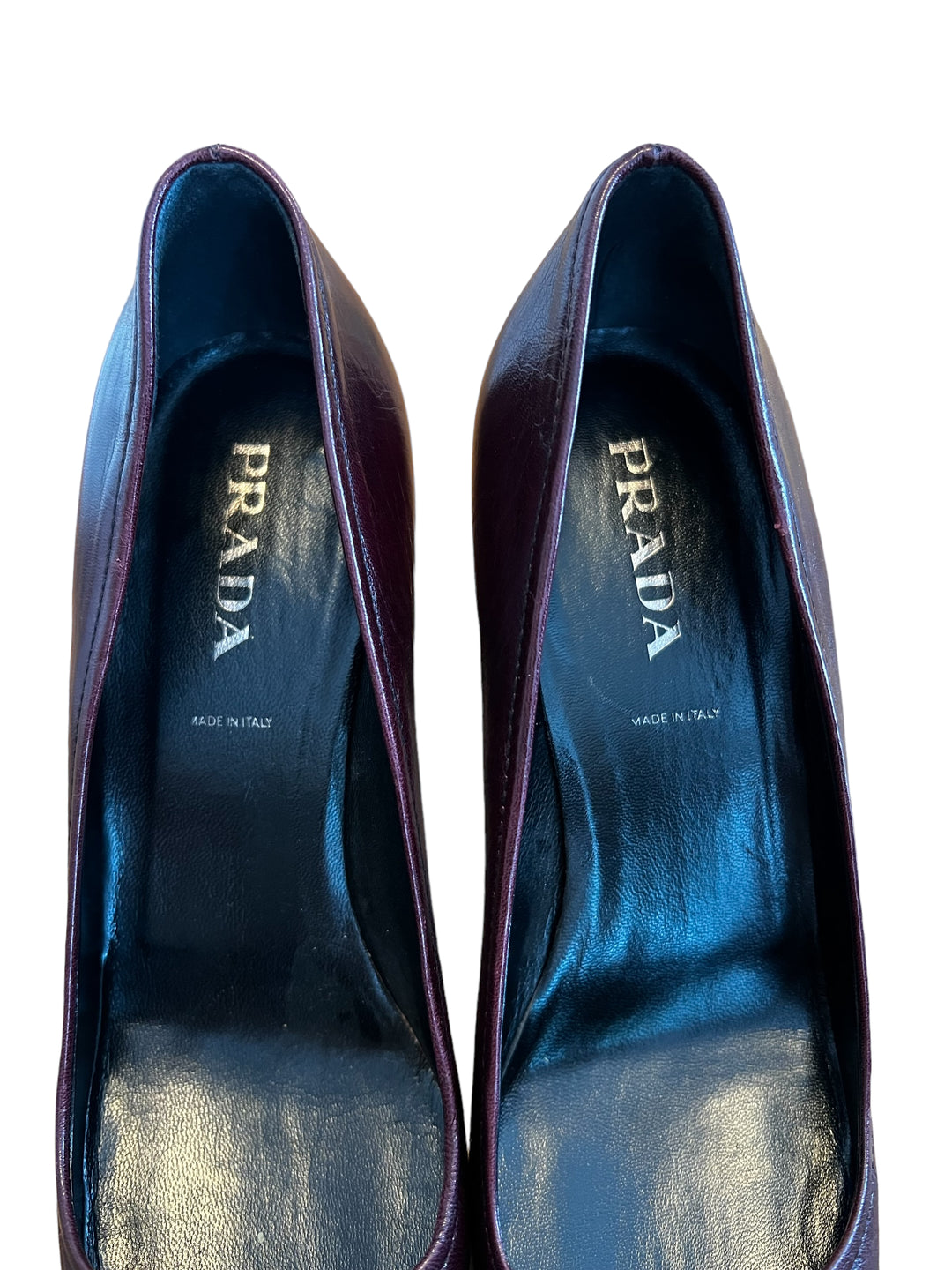 Prada Sleek Burgundy Squared off Toe Pumps