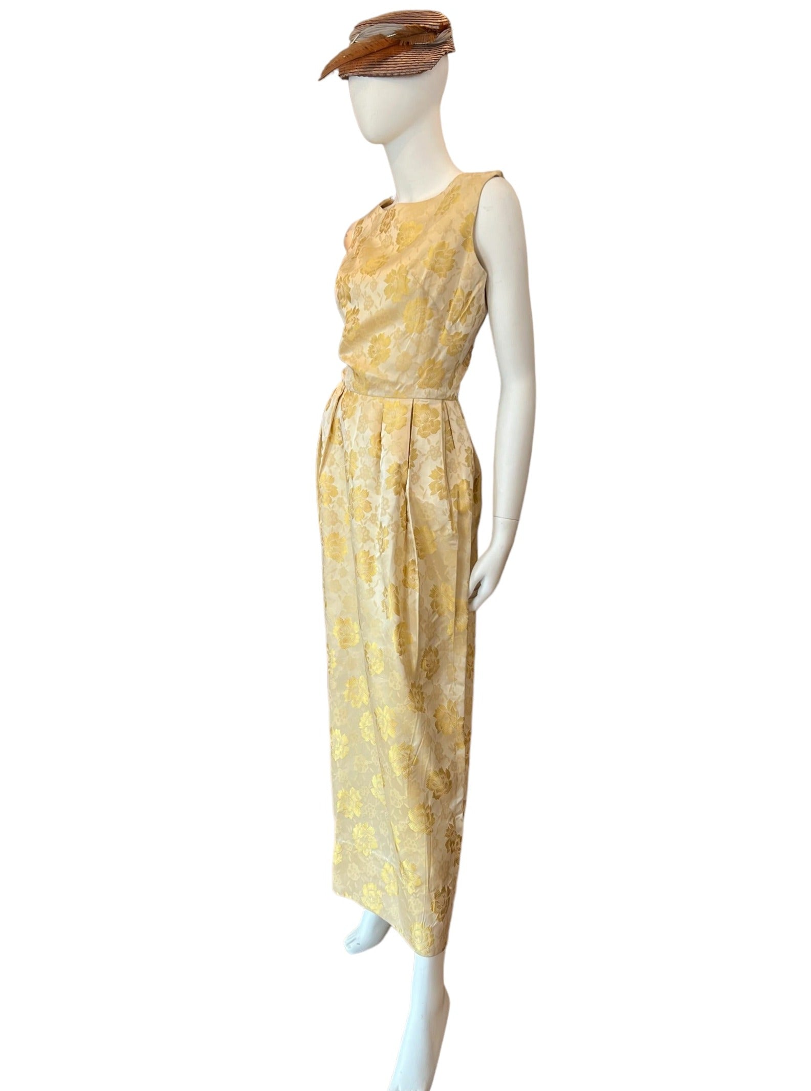 50's style vintage glamour gown - gold taffeta fitted dress hand-made one of a kind stunner