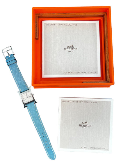 hermes huere H vintage watch in blue leather sapphire rare find stunning timeless watch