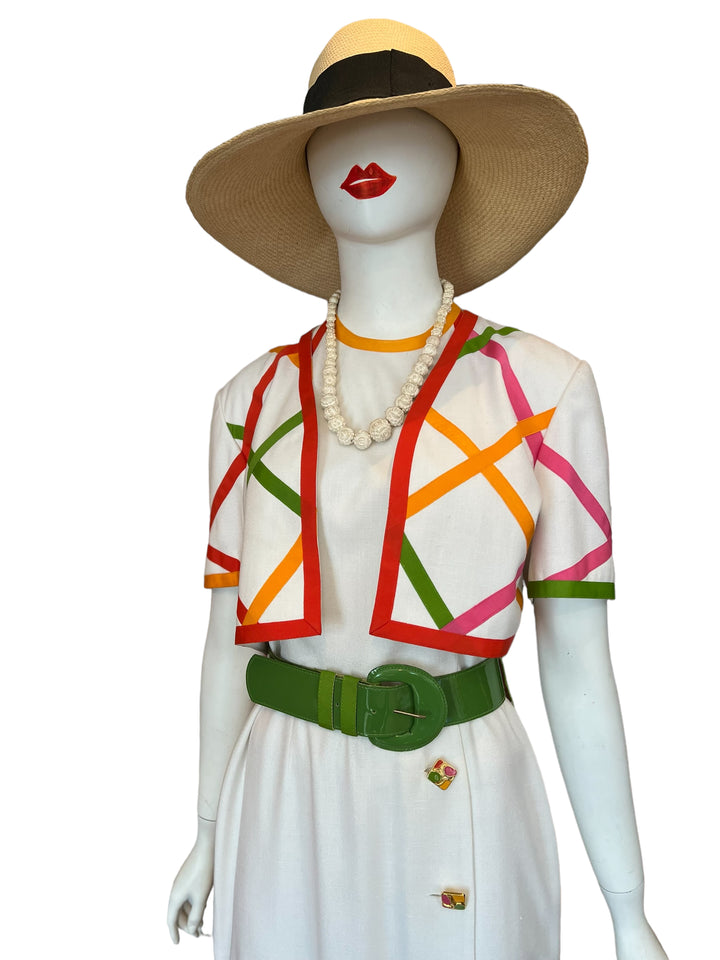 BILL BLASS VINTAGE 2-PIECE DRESS ENSEMBLE STRAPPY COLORFUL