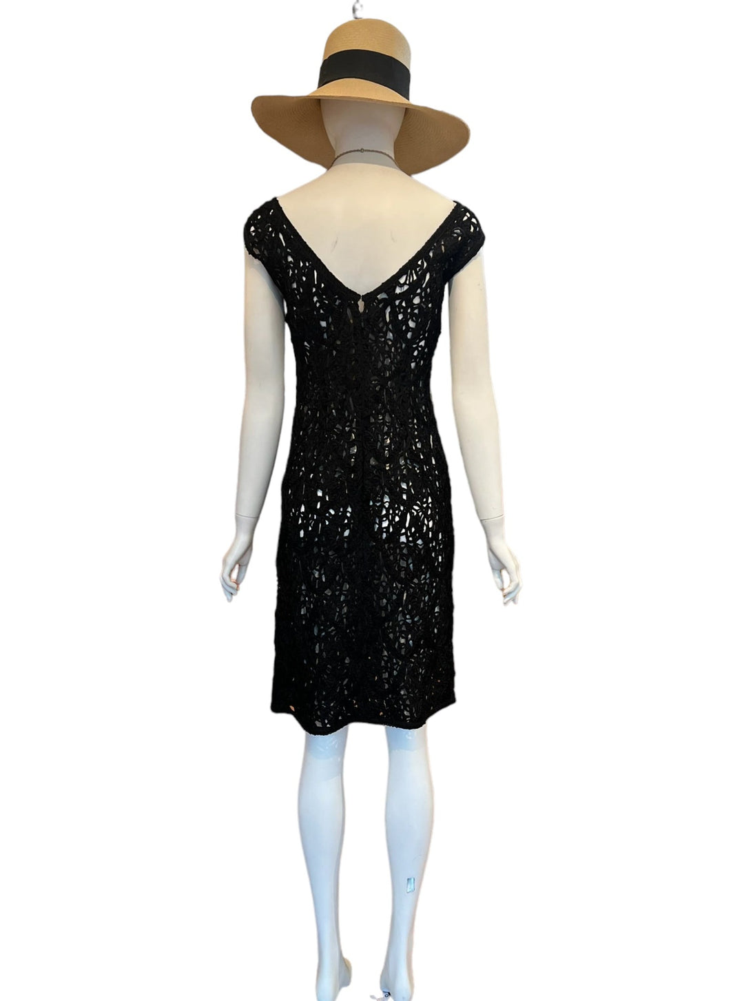 hand-crocheted one-of-a-kind lbd dress that is woven and sophisticated