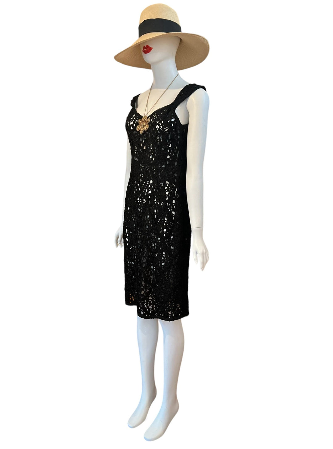 hand-crocheted one-of-a-kind lbd dress that is woven and sophisticated