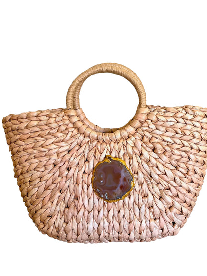 KG Designs one of a kind raffia handbags with beautiful agate stone