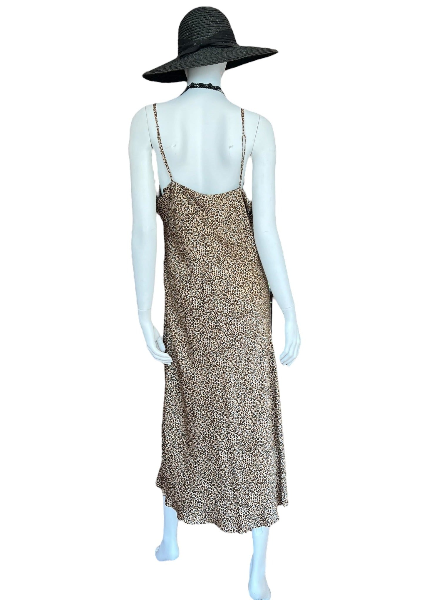 leopard print strappy slip dress, 100% silk vintage find midi length