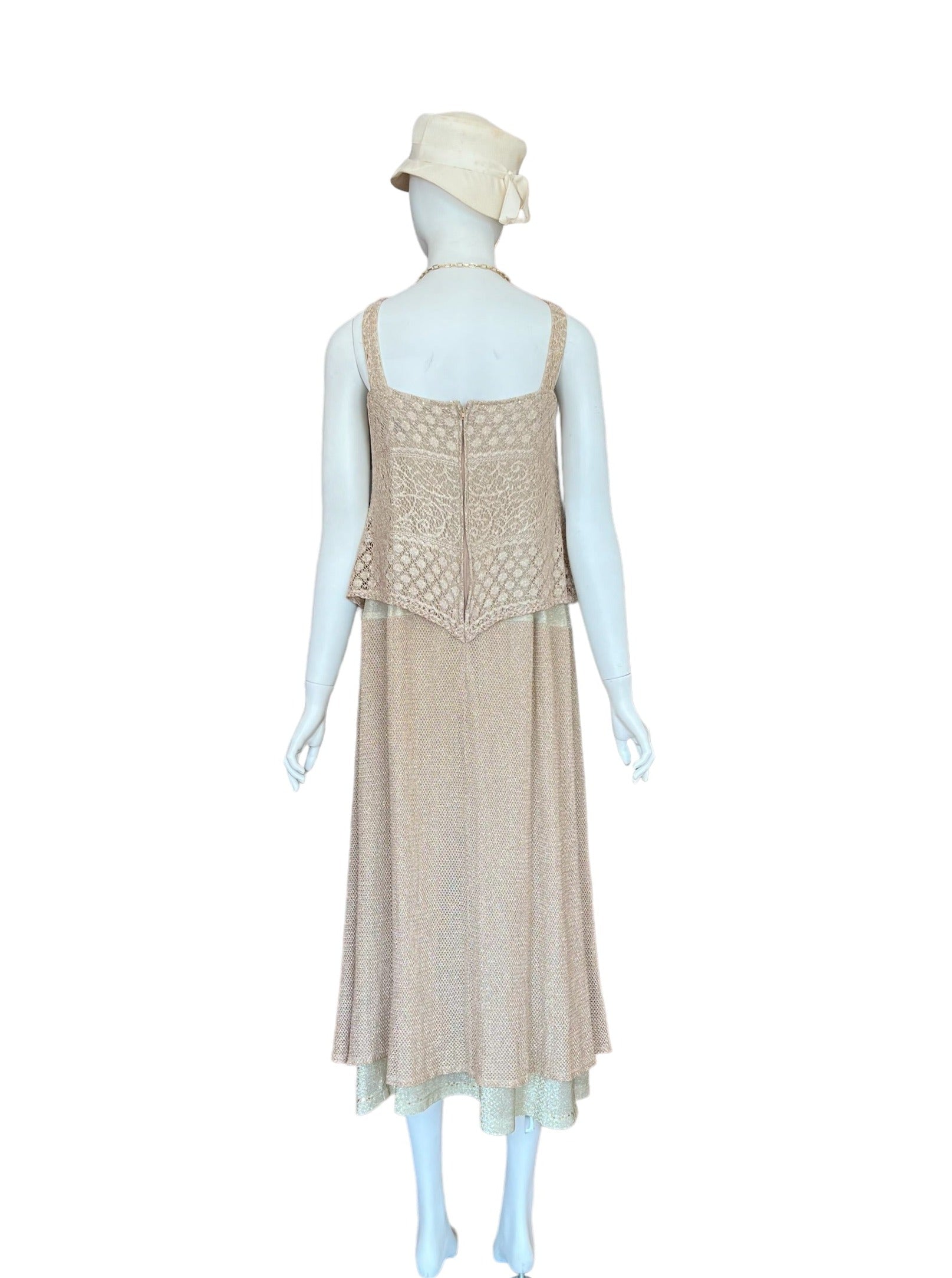 Gold shimmery sleeveless cocktail dress - netting layers and flapper vibes