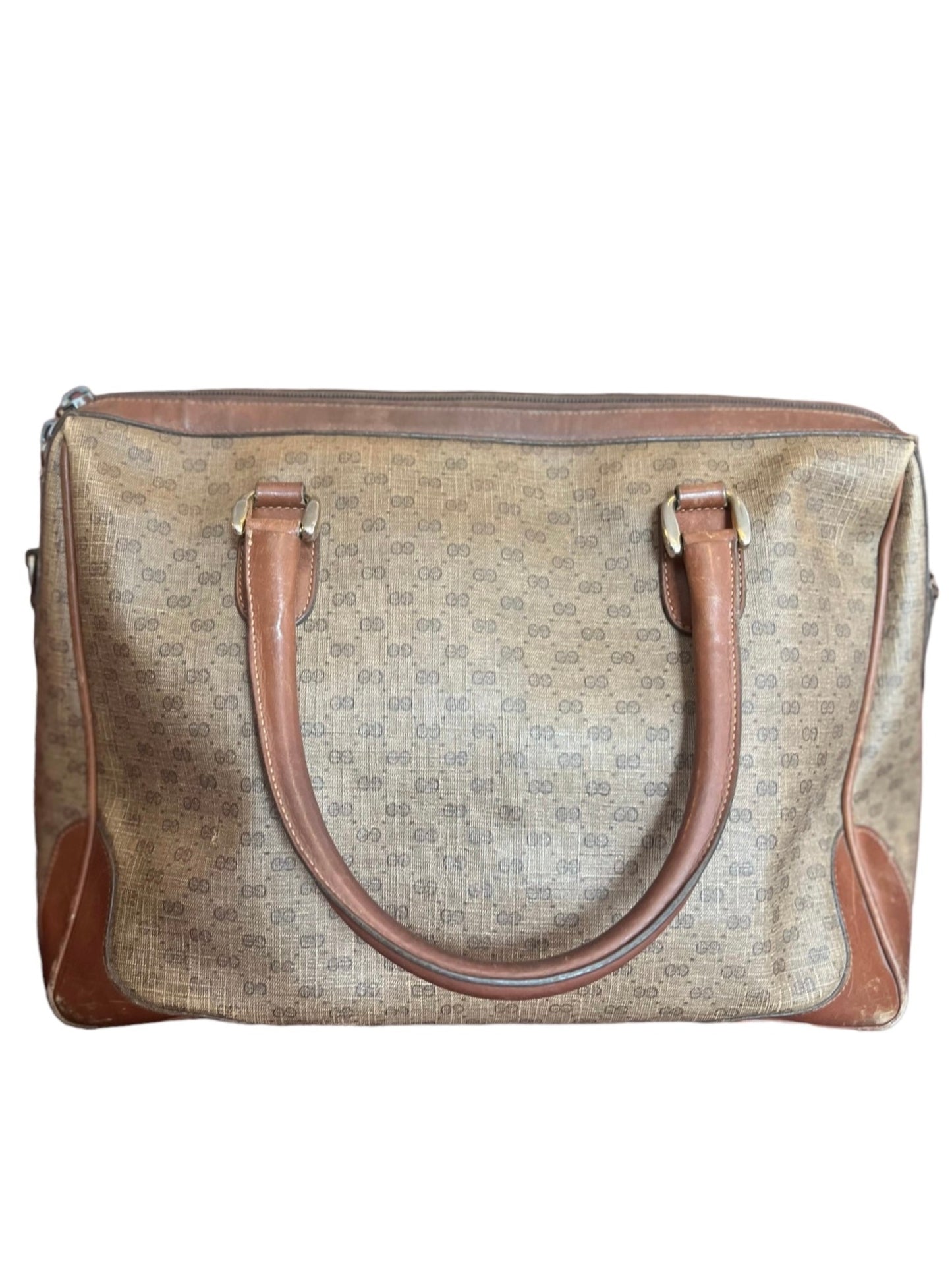 Gucci Vintage Micro GG - Leather and Canvas Classic Vintage Top Handle Bag in Brown