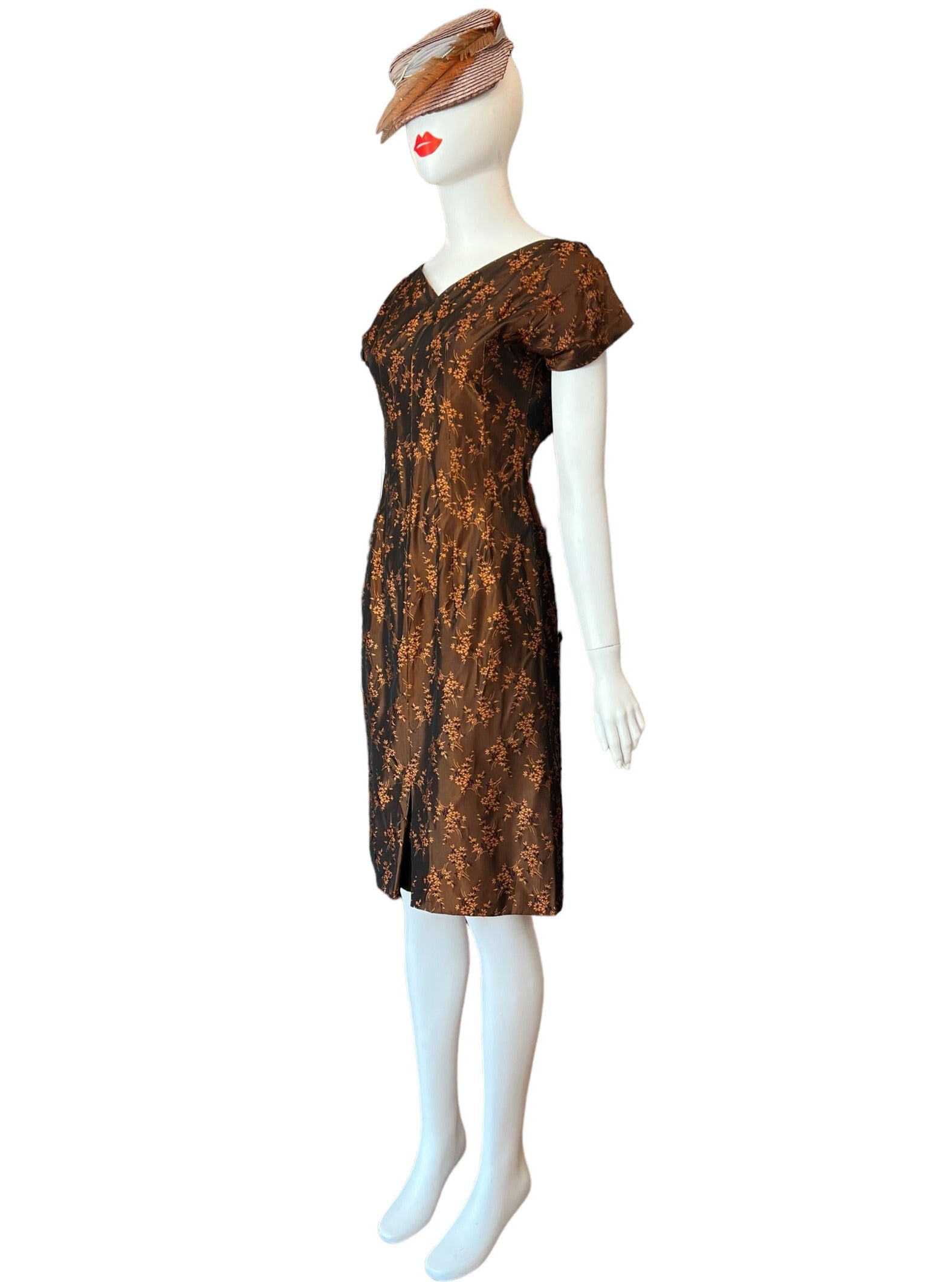 Rust colored bronze irridescent 50's dress handmade one of a kind vintage cocktail style