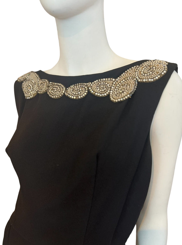 black vintage cocktail dress, lbd, embellished black dress, vintage evening wear 