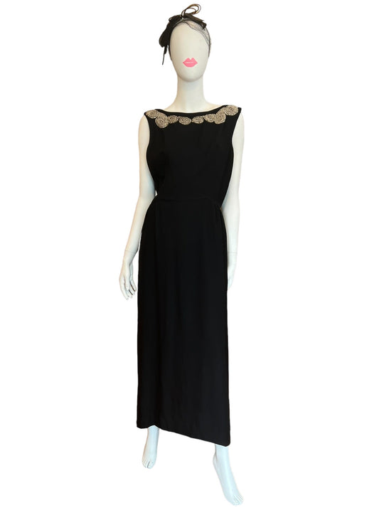 black vintage cocktail dress, lbd, embellished black dress, vintage evening wear 