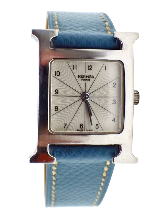 Hermès Huere H Baby Blue rare leather band watch for women collectors piece classic luxury watches